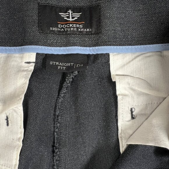 Dockers Pants Men's Flat Front Slit Pocket Cotton Blend Signature Khakis Gray 34 - Picture 2 of 14
